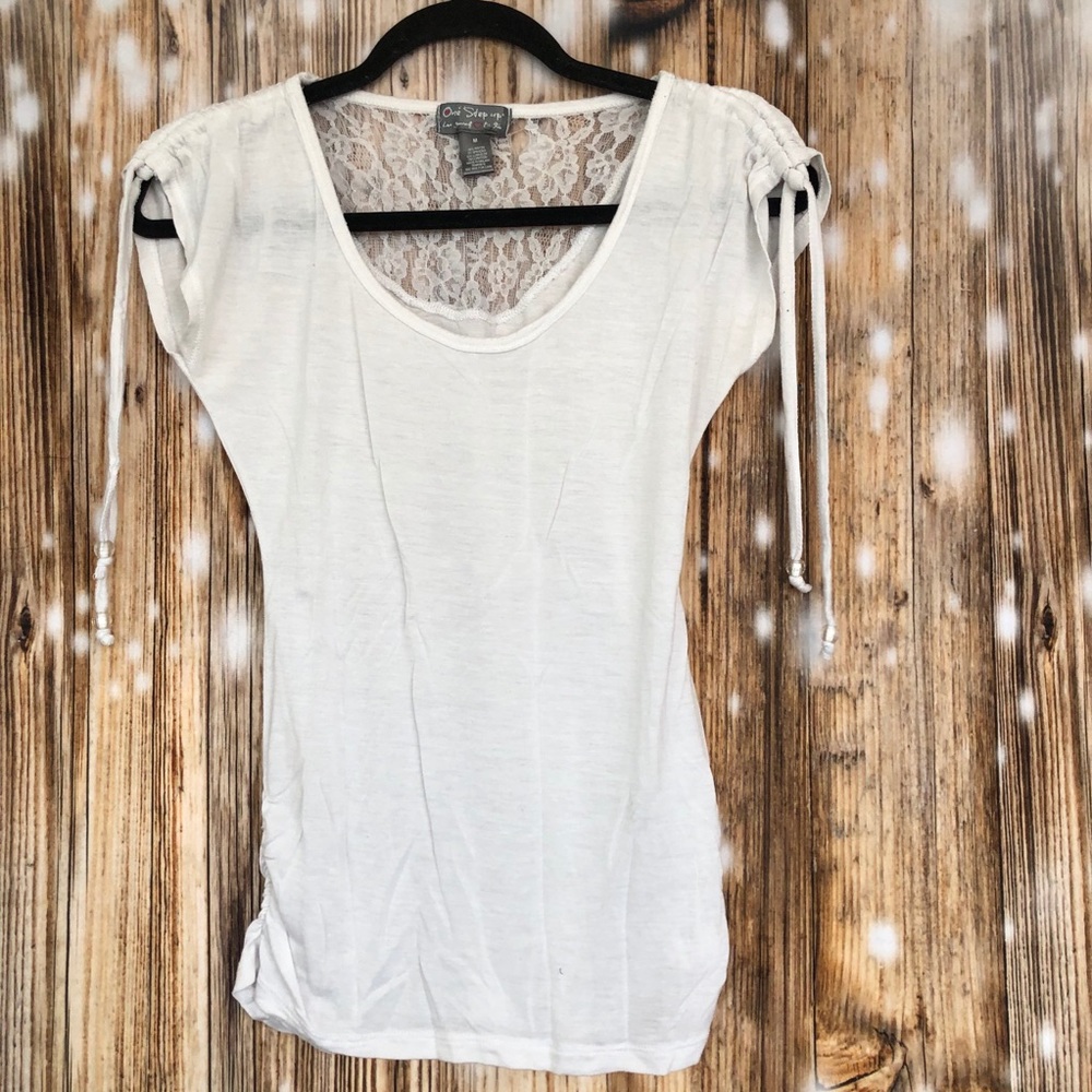 Discovery Clothing One Step Up White Lace Backed Tee